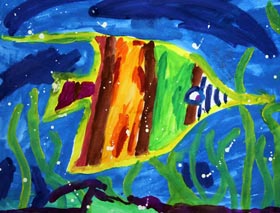 热带观赏鱼-儿童画启智班-2017年5月20日（春季班）学生作品-新起点画苑 