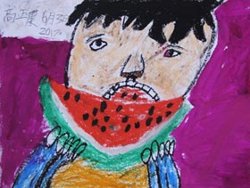 吃西瓜-儿童画启智班-2017年6月3日（春季班）学生作品-新起点画苑 