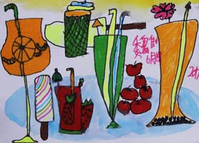 夏日冰爽（冷饮）-儿童画启智班-2017年6月10日（春季班）学生作品-新起点画苑 