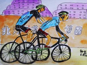 骑自行车-儿童画大师班-2017年6月16日（春季班）学生作品-新起点画苑 